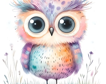 15 JPG Little Whimsy Owl Clipart Bundle Watercolor Cute Pastel Quirky Bird Digital Download Clipart Printable Whimsical Floral Owl Wall Art