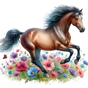15 JPG Galloping Horse Digital Download Bundle Watercolor Wild Meadow Horse Printable Junk Journal Pages Paper Crafts DIY Scrapbooking