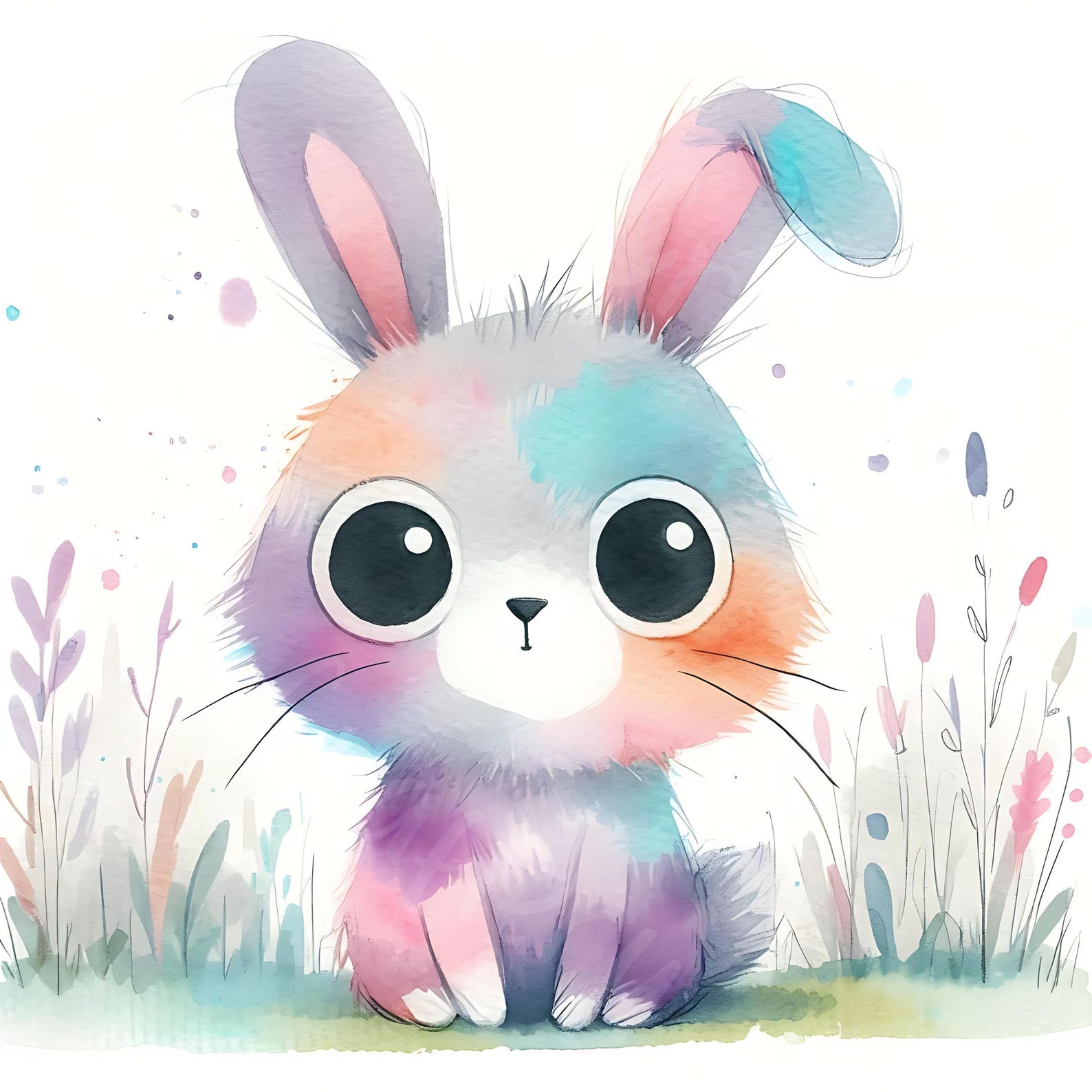 15 JPG Little Whimsy Rabbit Clipart Bundle Watercolor Cute Quirky Bunny ...