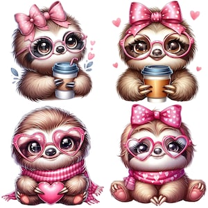 Cute Sloth Girl Clipart Bundle 12 PNG High Quality Watercolor Coquette Bow Coffee Girly Sloth Printable Stickers Digital Crafting Downloads image 6