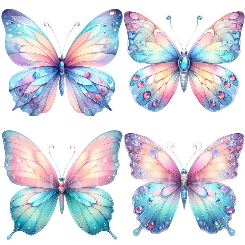 Pastel Butterfly Clipart Bundle 15 PNG High Quality Watercolor Cute Soft Butterfly Digital Download Printable Files Scrapbooking Graphics image 4