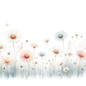 15 JPG Pastel Daisy Field Digital Art Bundle Bellissimi acquerelli estivi primaverili floreali Download digitale Carta da giornale stampabile JPG