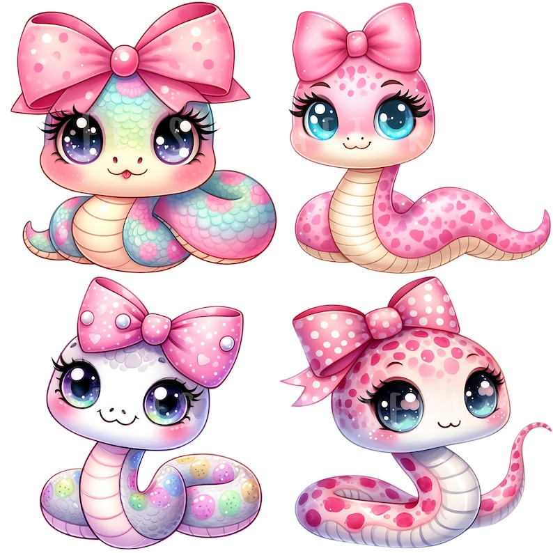 Girly Snake Clipart Bundle 15 PNG High Quality Cute Watercolor Pink Snake Digital Download Printable Art Files Pastel Color Reptiles Pngs image 4