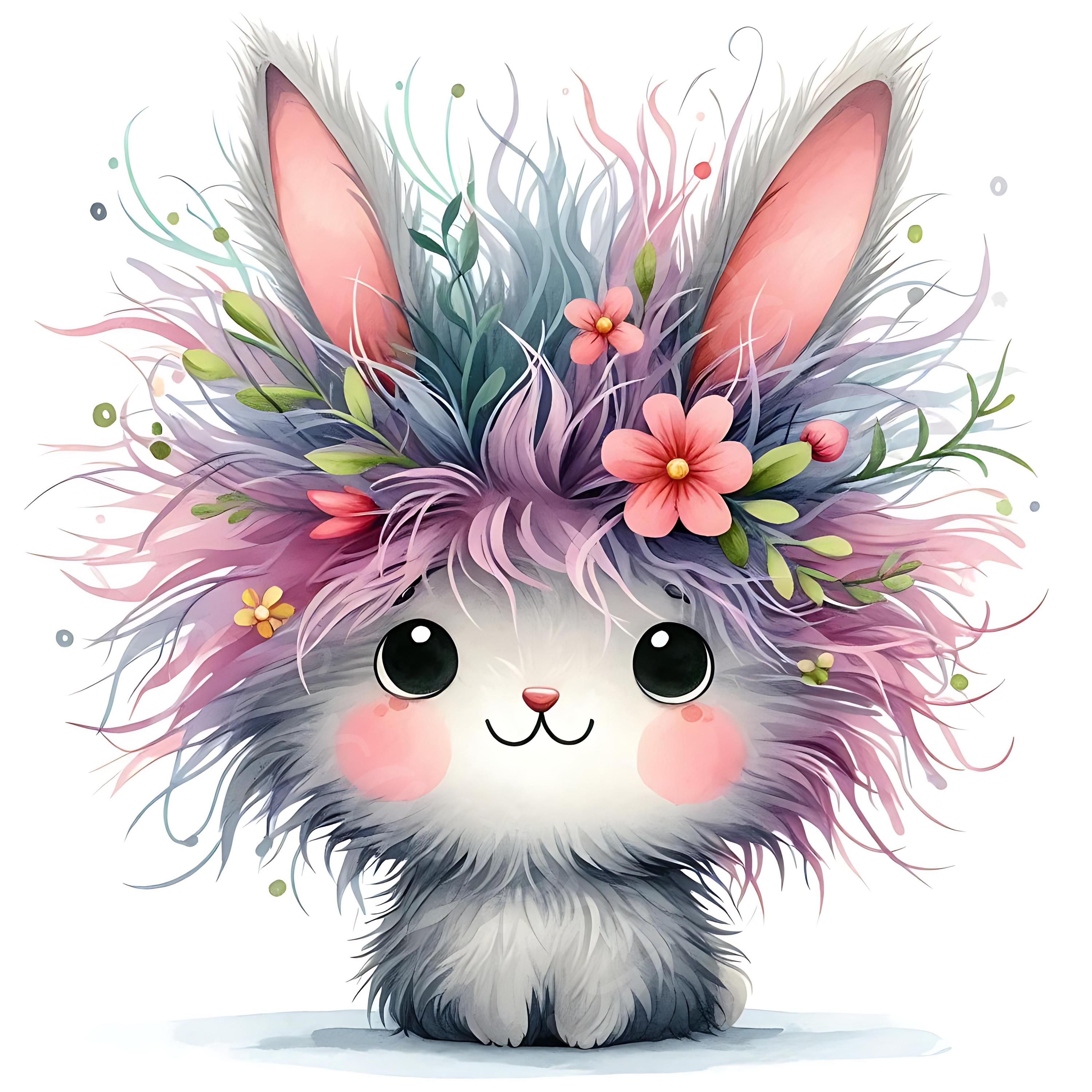 15 JPG Quirky Flower Bunny Clipart Bundle Watercolor Quirky Bunny ...