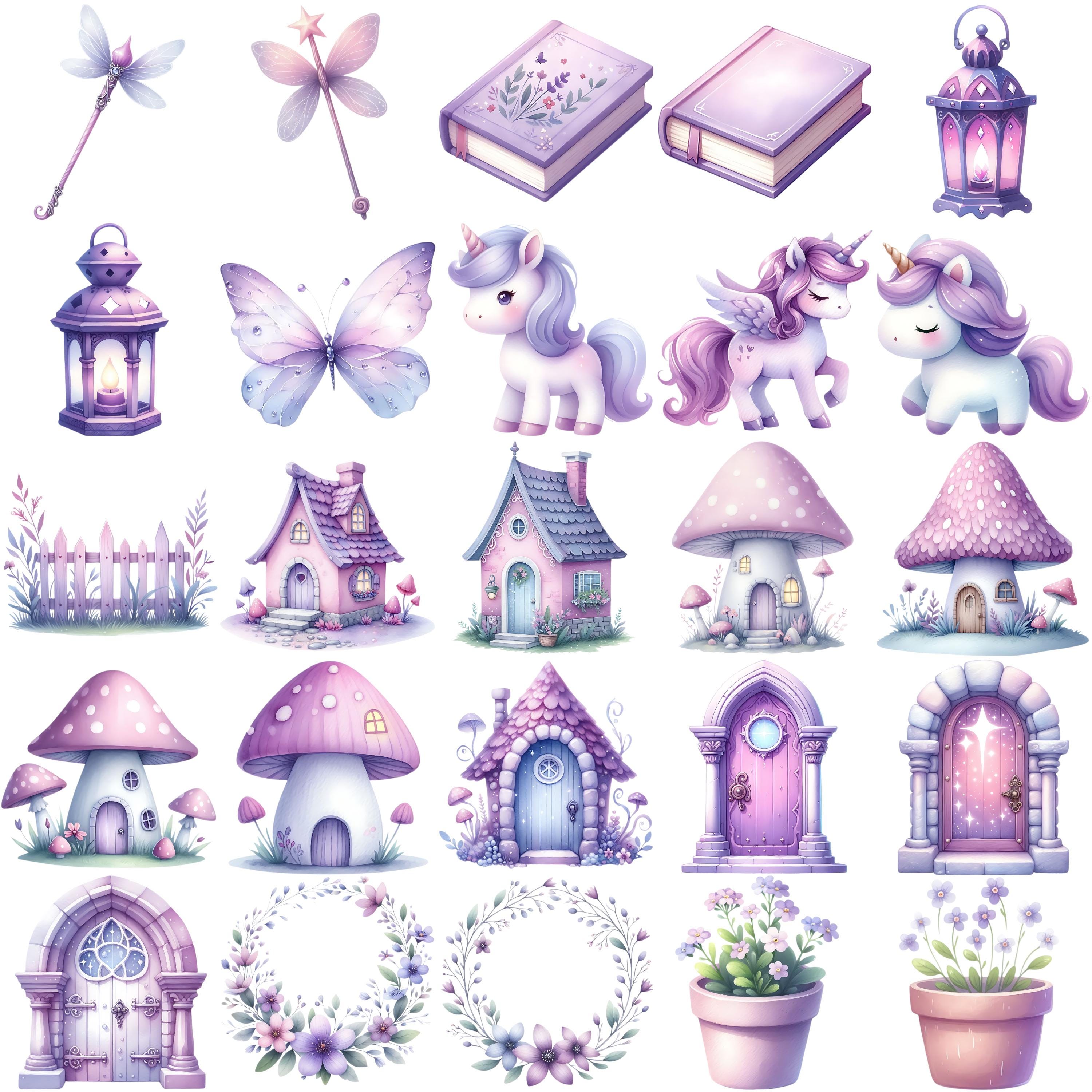Purple Fairy Garden Clipart Bundle 50 PNG Watercolor Fairy Fantasy ...