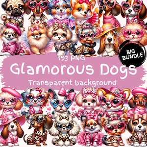 193PNG BIG BUNDLE Glamouröse Hunde Digitaler Download Hund Beed Bundle Niedliche Freche Rosa Welpen Druckbare Aufkleber Digitales Basteln Papierhandwerk