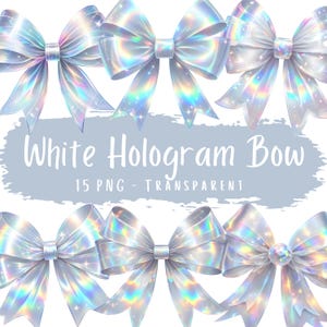 Lot de 15 cliparts hologramme blanc ruban PNG en téléchargement numérique arc-en-ciel Coquette arc-en-ciel cartes imprimables Scrapbooking graphique