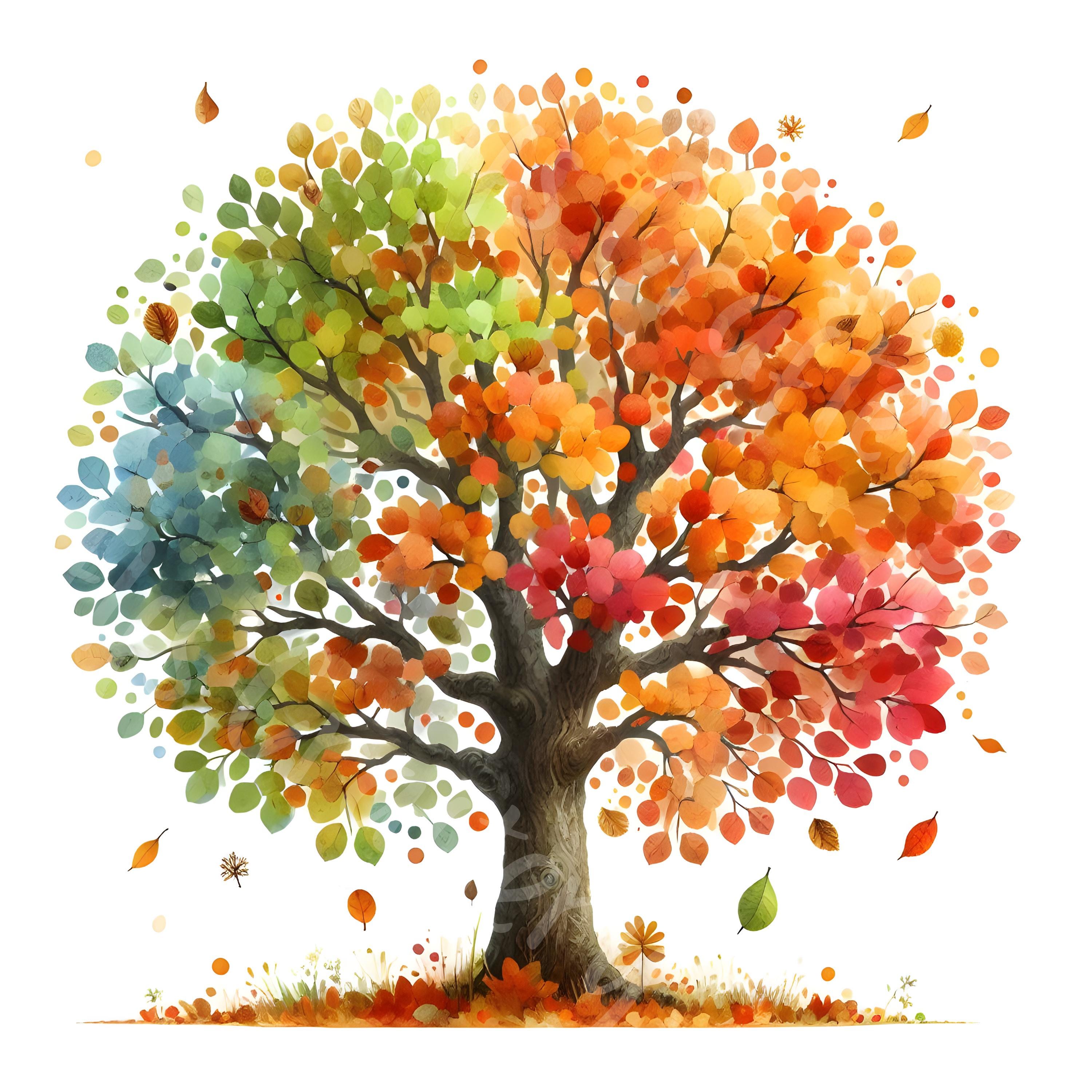 15 JPG Fall Trees Clipart Bundle Watercolor Landscape Digital Download ...