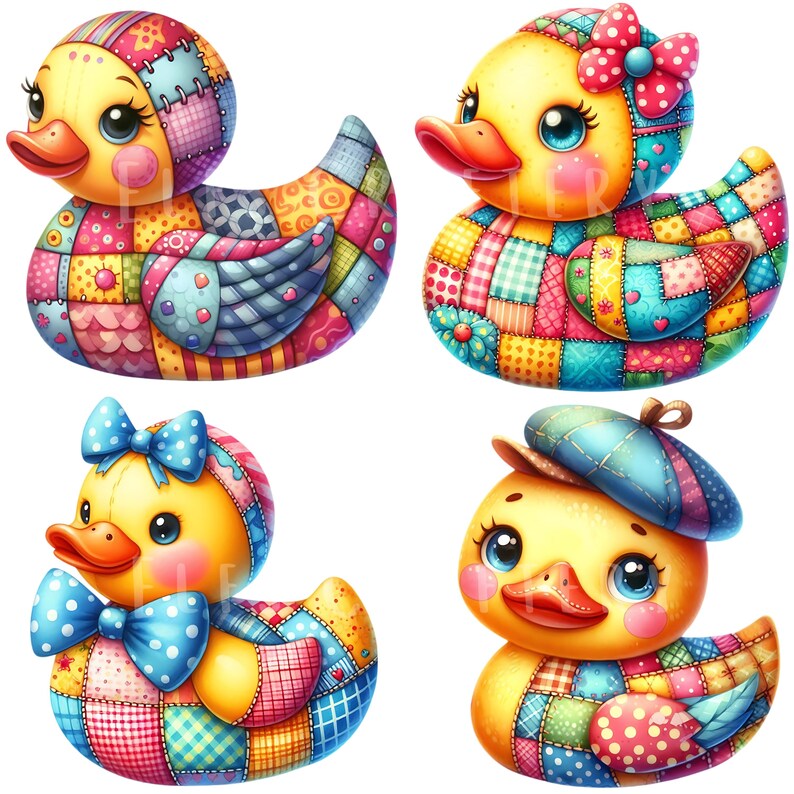 Patchwork Rubber Ducky Clipart Bundle 12 PNG High Quality Watercolor Quilted Rubber Jeep Ducks Digital Download Printable Art Files image 4