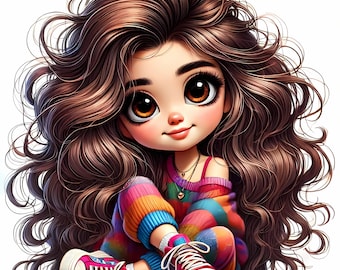 12 JPG Brunette Quirky Girl Clipart Bundle High Resolution Files Cute Girl Art Bundle Colorful Quirky Hippie Girl Scrapbook Pages Printables