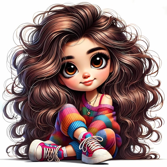12 JPG Brunette Quirky Girl Clipart Bundle High Resolution Files Cute Girl Art Bundle Colorful Quirky Hippie Girl Scrapbook Pages Printables
