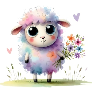 15 JPG Little Whimsy Sheep Clipart Bundle Acquerello Carino Pastello Quirky Fattoria Pecore Clipart Digitale Scaricabile Stampabile Arte Stravagante per Asilo Nido