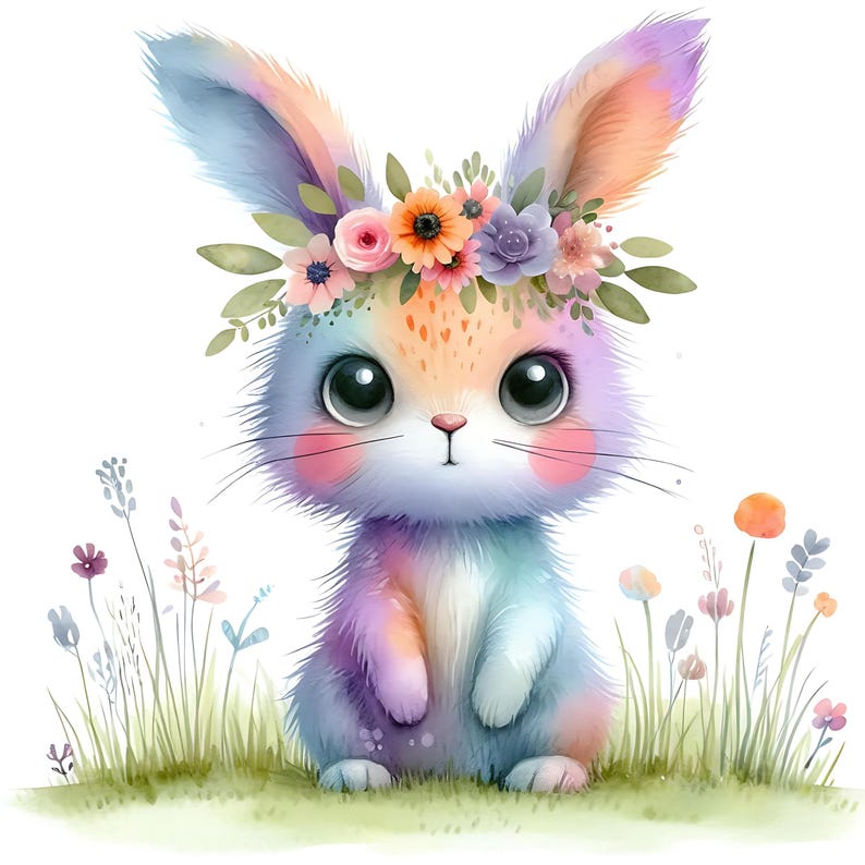 15 JPG Little Whimsy Rabbit Clipart Bundle Watercolor Cute Quirky Bunny ...