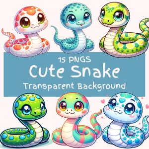 Cute Snake Clipart Bundle 15 High Quality PNG Files Cute Reptile Clip Art Pack Adorable Snake Designs POD Friendly Commercial Use