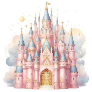 18 JPG Pink Princess Castle Clipart-bundel Instant Download Fantasy Little Princess House afdrukbare Kids Digitale Download Paper Crafts Cards