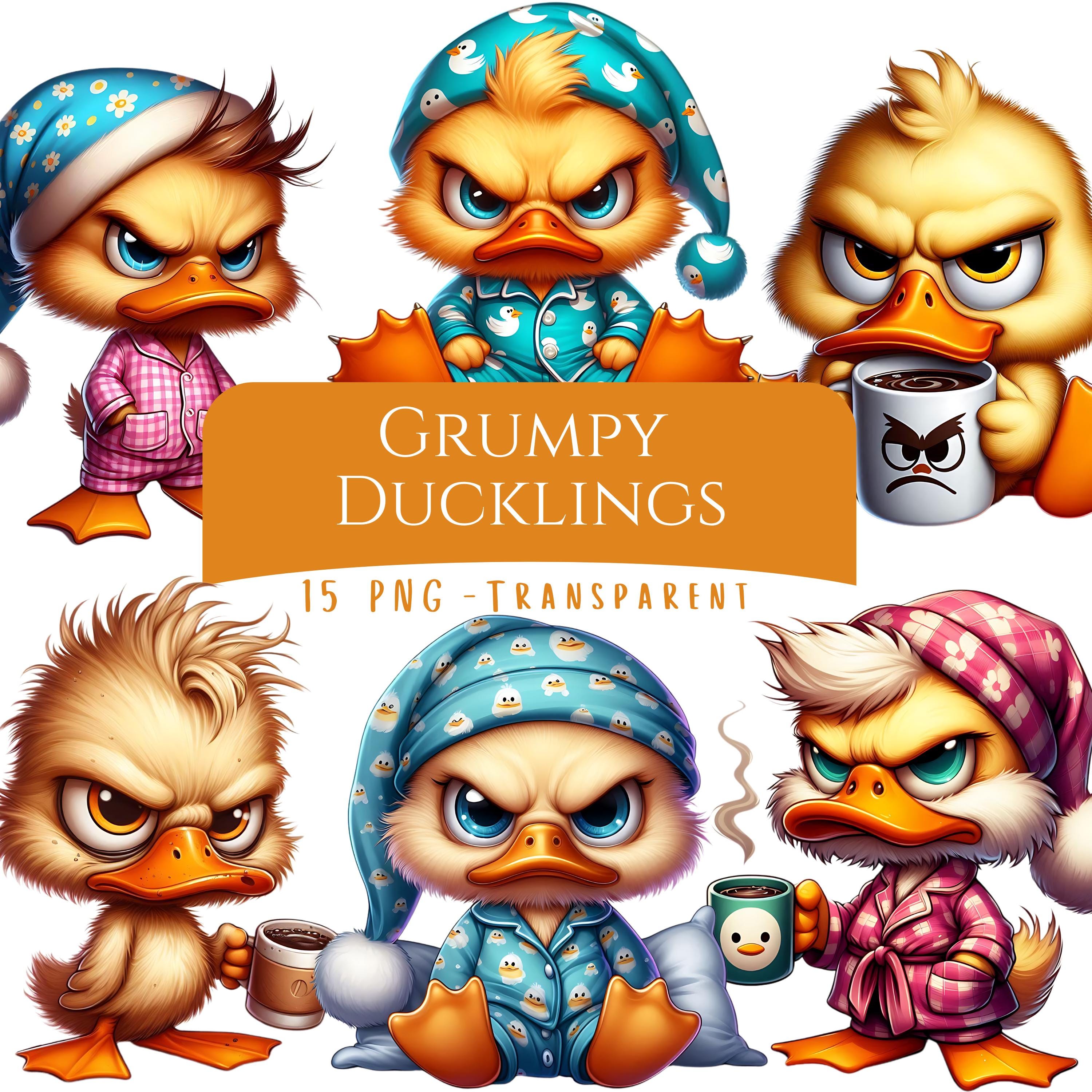 Grumpy Ducklings Clipart Bundle 15 PNG High Quality Cute Quirky Morning Duck Digital Download Printable Paper Crafts Goofy Baby Duck Coffee