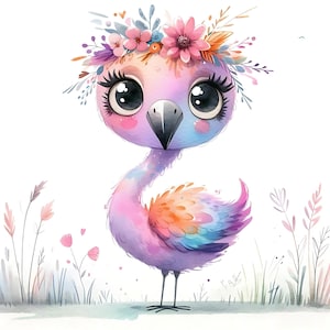 15 JPG Little Whimsy Flamingo Clipart Bundle Watercolor Cute Pastel Quirky Bird Digital Download Clipart Printable Whimsical Wall Art Decor