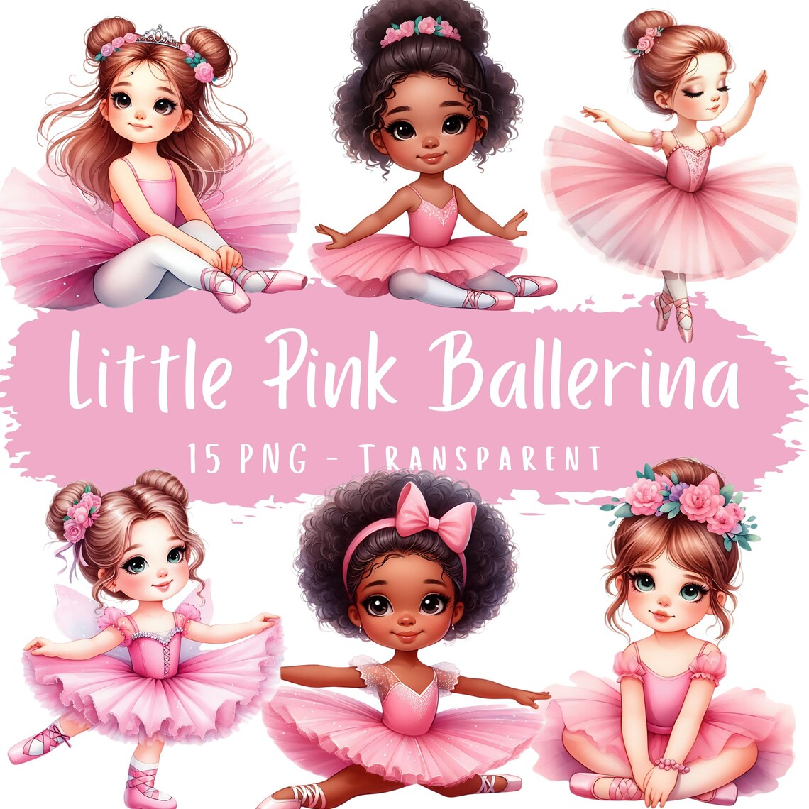 Little Pink Ballerina Clipart Bundle 15 PNG High Quality Watercolor ...