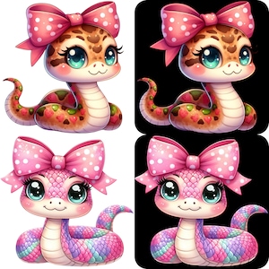 Girly Snake Clipart Bundle 15 PNG High Quality Cute Watercolor Pink Snake Digital Download Printable Art Files Pastel Color Reptiles Pngs image 3