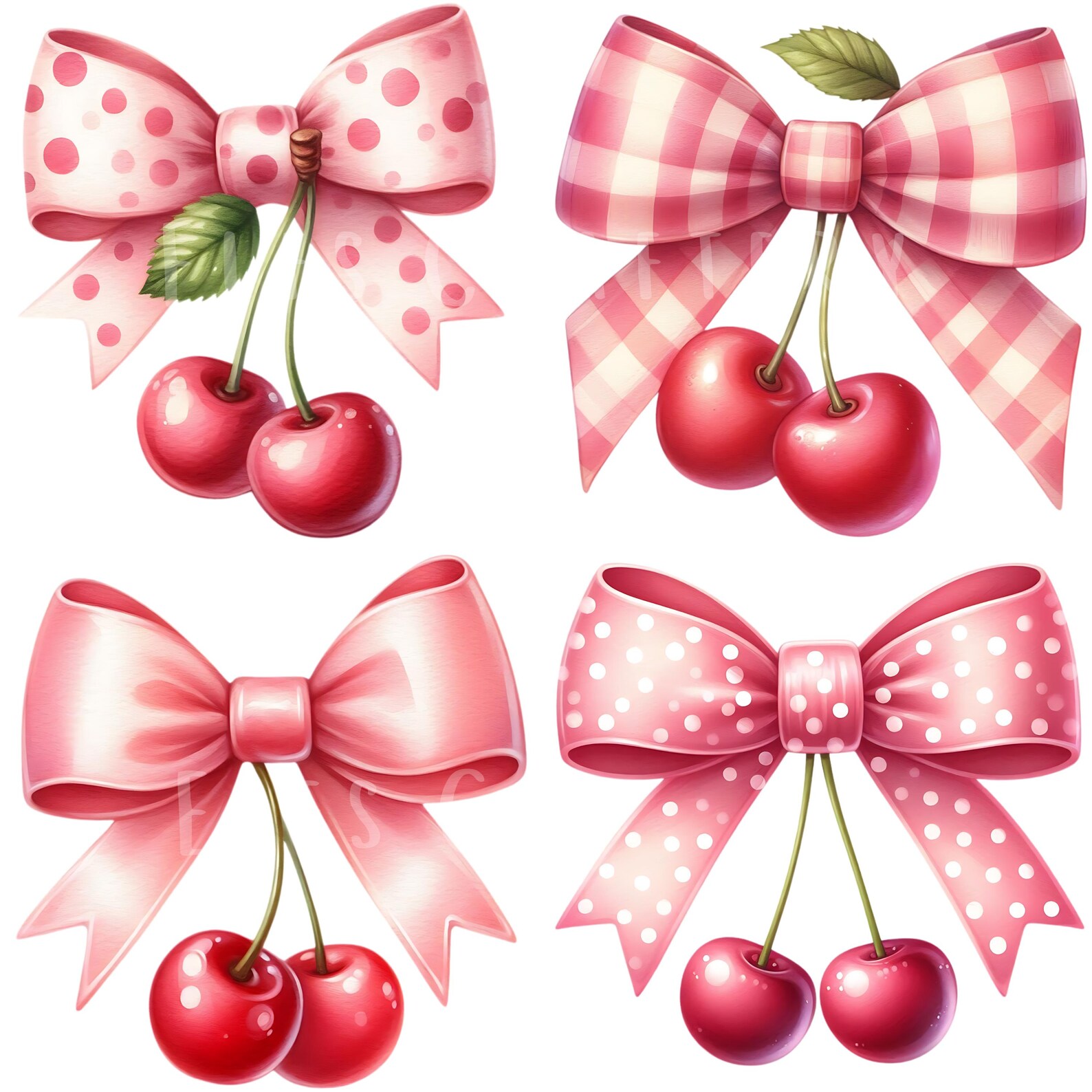 Cherry Bow Clipart Bundle 15 PNG Digital Download Printable Watercolor ...