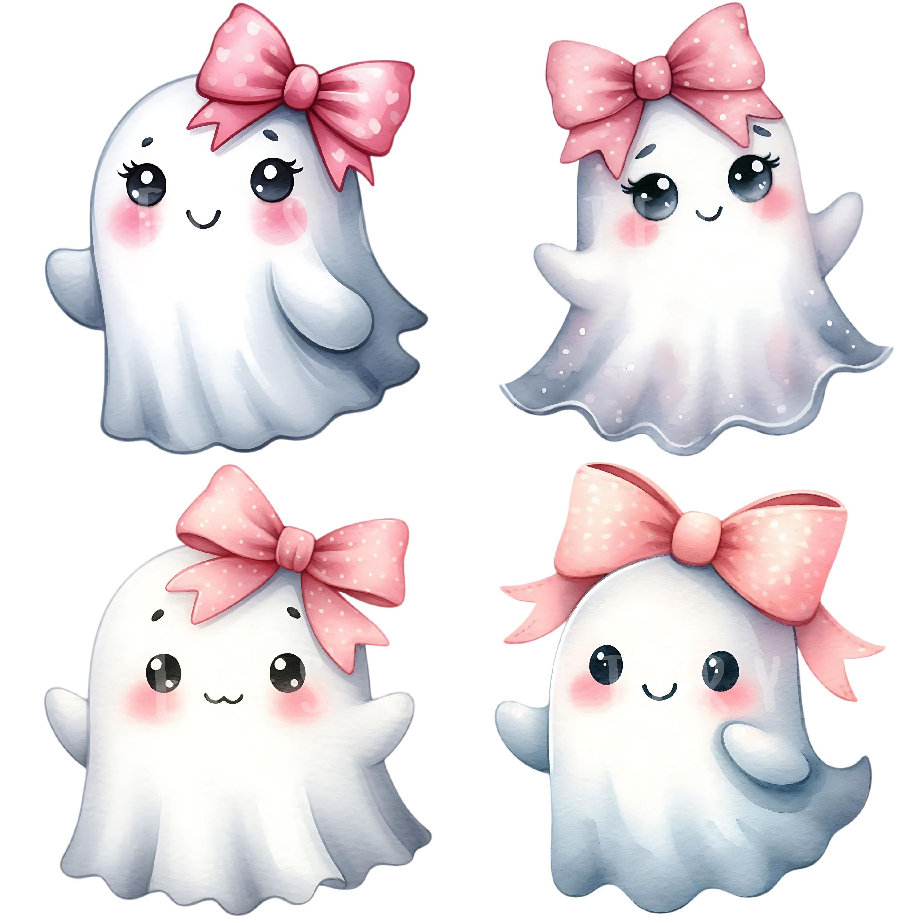 Little Pink Ghost Clipart Bundle 15 PNG High Quality Watercolor Cute ...