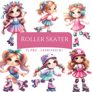 Rollschuher Clipart Bundle 15 PNG-Qualitätsdateien Digital Art Pack Süßes Mädchen Rollschuhe Bilder Süß Grafiken Junk Journal Bilder