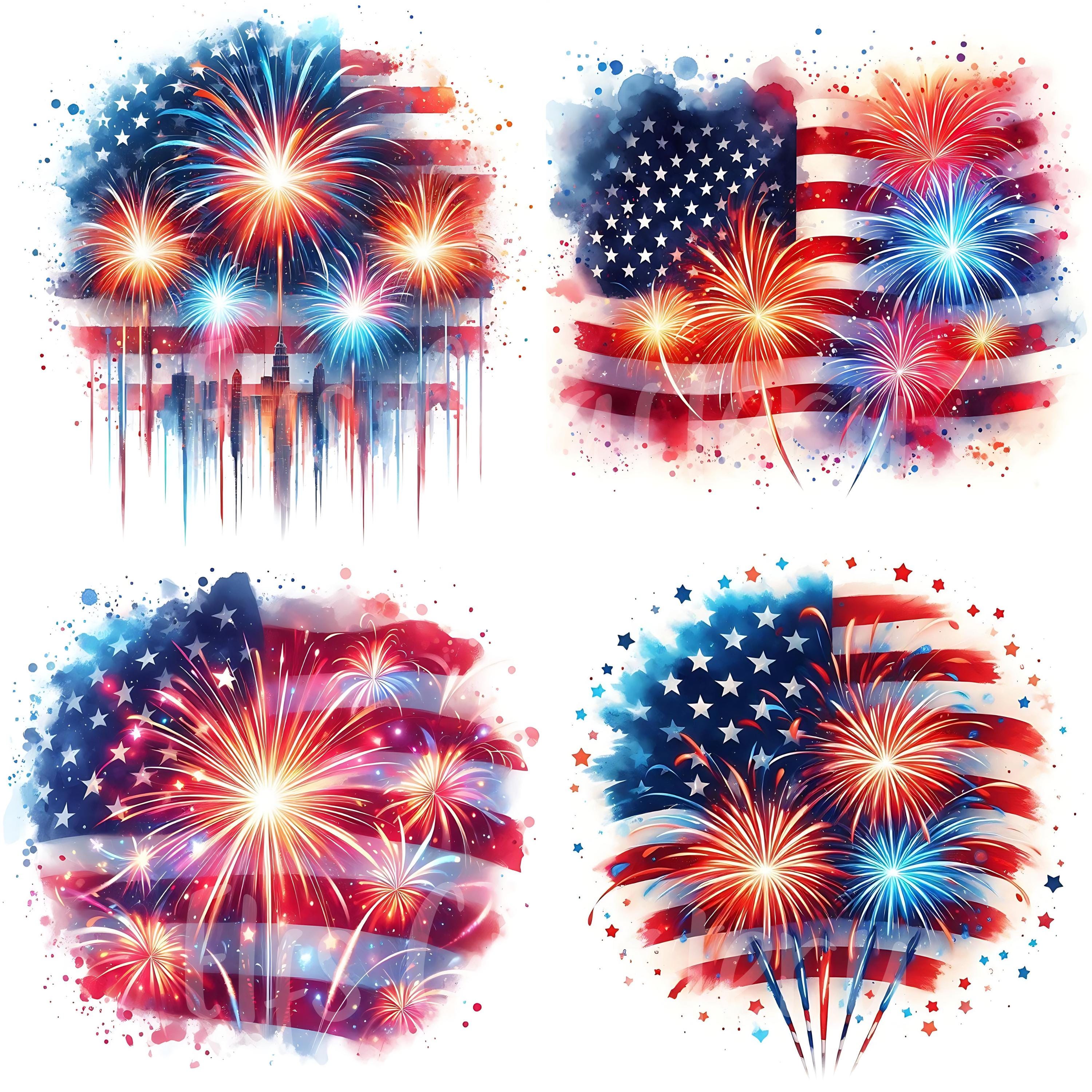 15 JPG 4th of July Fireworks Clipart Bundle Watercolor American Flag ...
