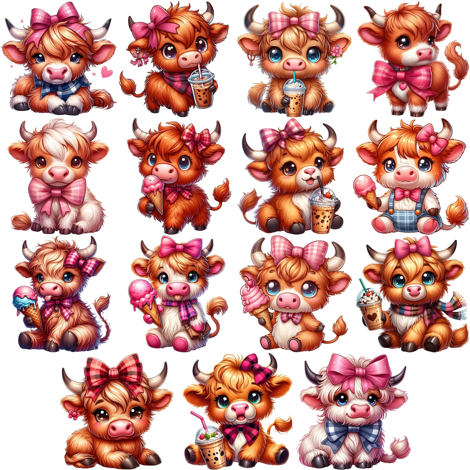 Girly Highland Cow Clipart Bundle 15 PNG High Quality Cartoon Cute Pink girly-highland-cow-clipart-bundle-15-png-high-quality-cartoon-cute-pink