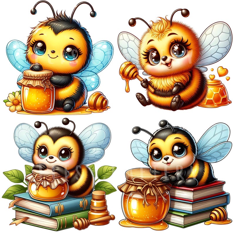 Baby Bee Clipart Bundle 12 PNG High Quality Watercolor Honey Bumble Bee ...