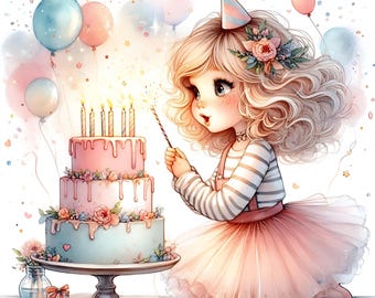 15 JPG Quirky Pastel Birthday Girl Clipart Bundle Cute Watercolor Pastel Girl Digital Crafting Pages Junk Journal Printable Birthday Decor