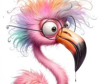 18 JPG Quirky Flamingo Clipart Bundle Watercolor Funny Flamingo Digital Download Exotic Bird Clipart Printables Funny Scrapbook Animal Image