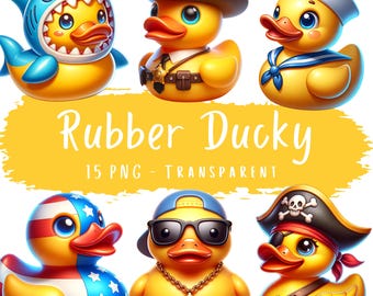 Rubber Ducky Clipart Bundle 15 PNG High Quality Cartoon Duck Files Cute Digital Arts Ducks Scrapbook Junkjorunal Digital Crafting