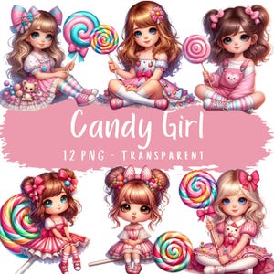 Candy Girl clipartbundel 12 png hoge kwaliteit cartoon schattig eigenzinnige zoete lolly meisje candyland prinses digitale download papier ambachtelijke png