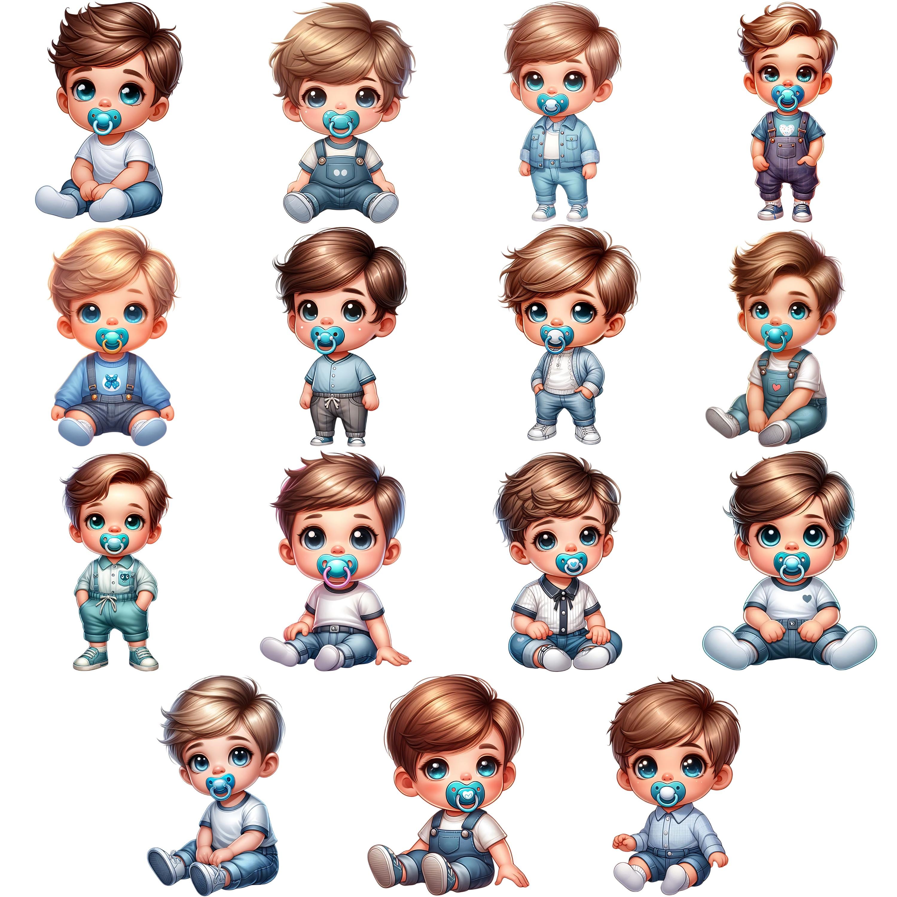 Baby Boy Clipart Bundle 15 PNG High Quality Watercolor Cute Little Boy ...