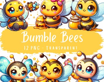 Cute Bumble Bee Clipart Bundle 12 PNG Baby Bee PNG Cute Clip art for Scapbook Digital Download Bee Digital Download Comercial Use