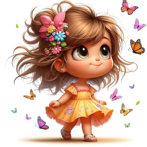 15 JPG Quirky Butterfly Girl Clipart Bundle Adorable Cartoon Little Summer Girl Digital Download Paper Crafts Printable Junk Journal Pages