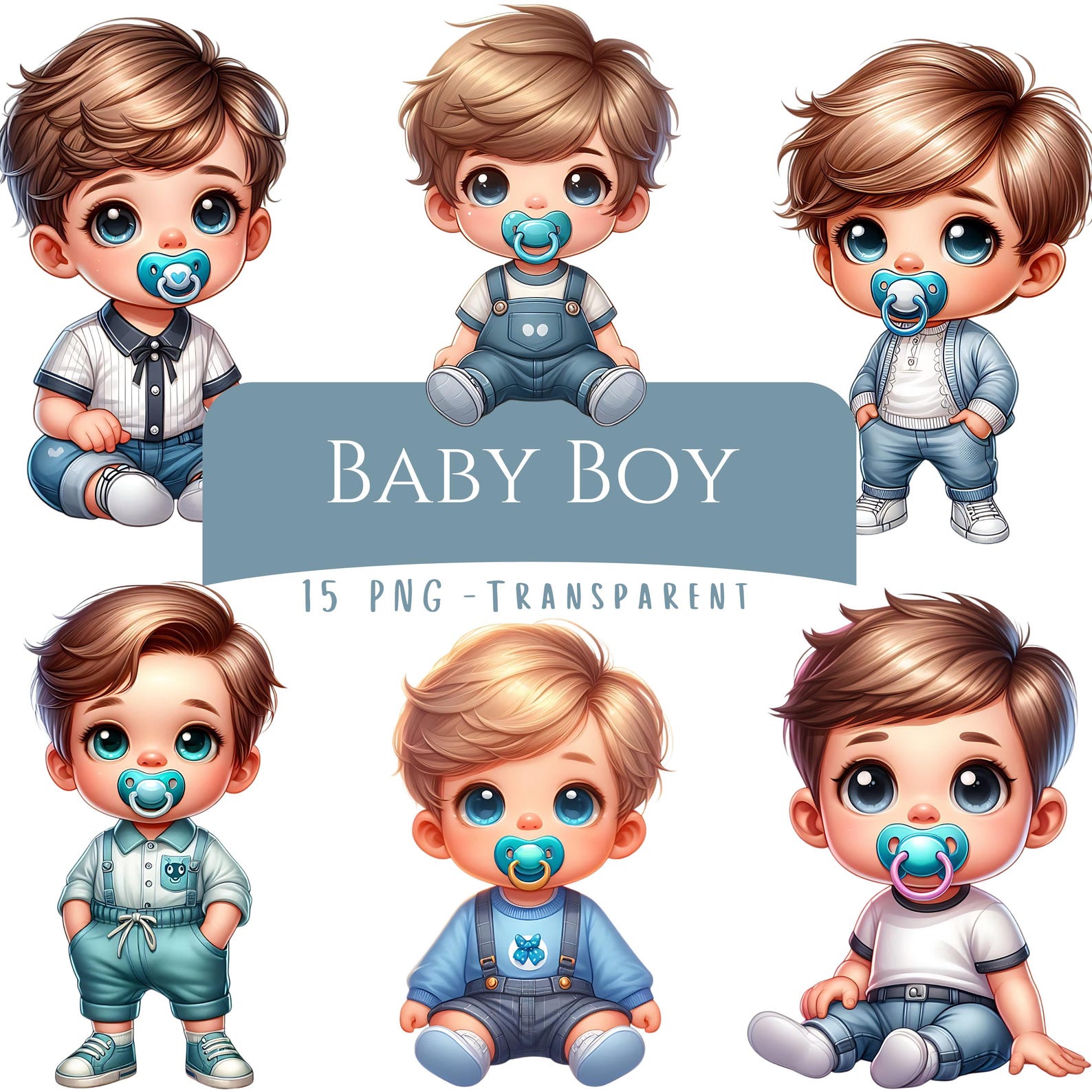 Baby Boy Clipart Bundle 15 PNG High Quality Watercolor Cute Little Boy ...