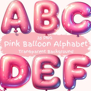 Roze ballon alfabet clipartbundel 28 png hoge kwaliteit 3D verjaardagsballonillustraties babyroze glanzende feestballon ABC-pakketafbeeldingen