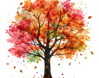 Fall Leaves Tree Autumn Clipart 20 Printable High Quality JPGs Digital Download Card Making Digital Paper Craft