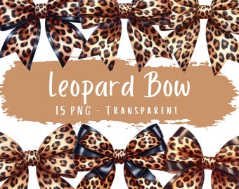 Leopard Bow Clipart Bundle 15 PNG High Quality Leopard Print Ribbon Digital Download Coquette Bow Printable Stickers Sublimation Graphics
