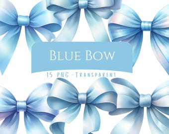 Blue Bow Clipart Bundle 15 PNG Digital Download Printable Baby Blue Coquette Ribbons Digital Graphics Art Pack Printable Files Paper Crafts