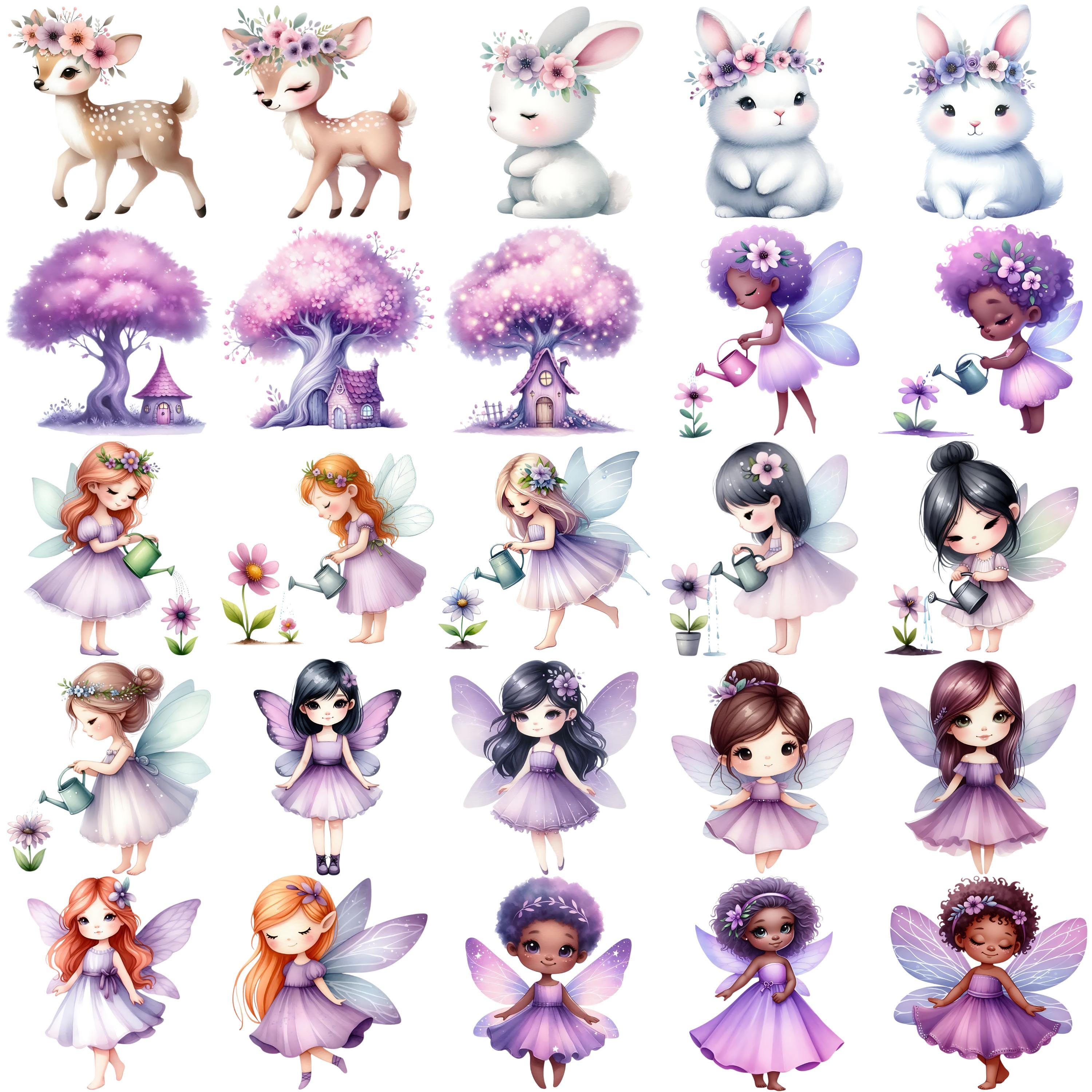 Purple Fairy Garden Clipart Bundle 50 PNG Watercolor Fairy Fantasy ...