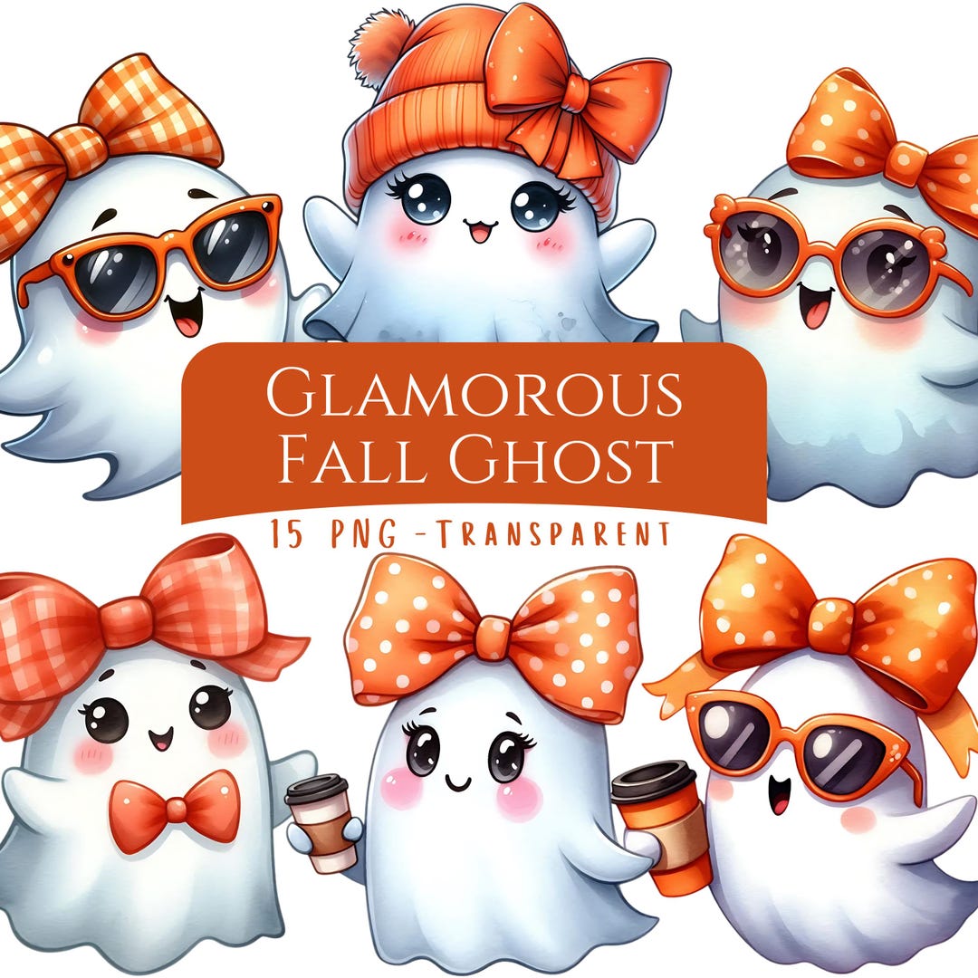 Fall Gost Glamorous Fall Ghost Clipart Bundle 15 PNG High Quality Watercolor Cute ...