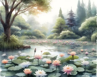 15 JPG 睡蓮の池 デジタルアートバンドル 水彩画 風景 デジタル