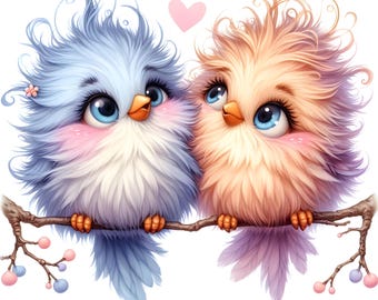15 JPG schrullig verliebte Vögel Clipart Bundle Aquarell wunderlich schrullig schrulligen Vogel verliebt digitaler Download niedlicher Vogel Drucke Tier paar Downloads