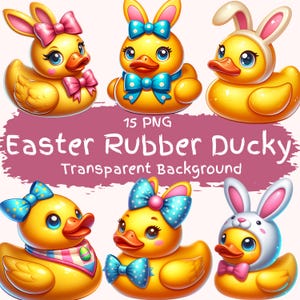 Easter Rubber Ducky Clipart Bundle 15 PNG High Quality Cartoon Cute Easter Bunny Ear Jeep Duck Digital Download Art Pack Printable Stickers