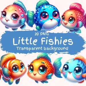 Little Fishies Clipart Bundle 20 PNG High Quality Cartoon Style Cute Fish Digital Download Printable Stickers Junkjournal Scrapbooking Files