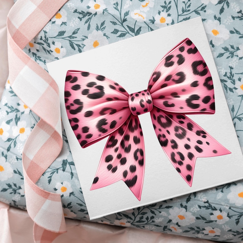 Pink Leopard Bow Clipart Bundle 15 PNG High Quality Leopard Print ...
