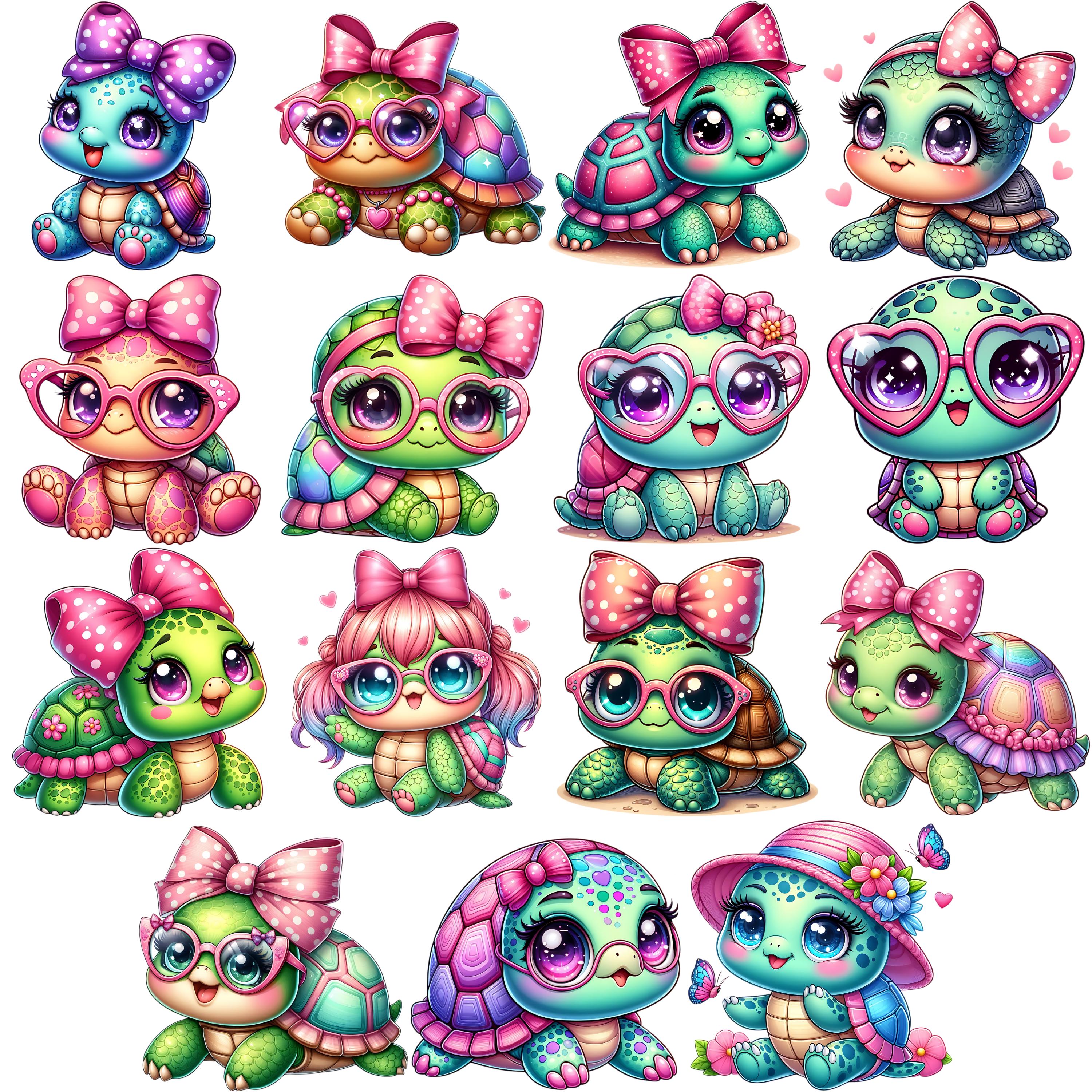 Cute Turtle Girl Clipart Bundle 15 PNG High Quality Cartoon Baby Turtle ...