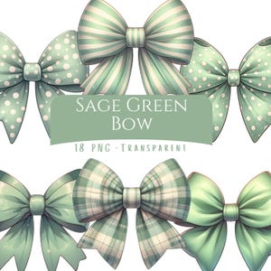 Salbei grün Bogen Clipart Bundle 18 PNG Digital Download Druckbare Pastell grün Karo kokette Bogen Bänder digitale Grafiken Scrapbooking Bögen